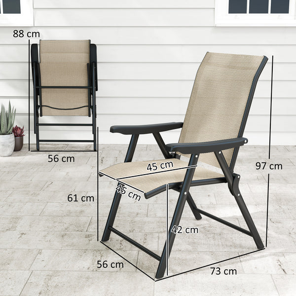 Set of 2 Folding Chair, Garden Chair Set with Breathable Mesh Back and Seat, Outdoor Camping Chairs with Armrests, Steel Frame for Deck Balcony, Brown