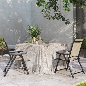 Set of 2 Folding Chair, Garden Chair Set with Breathable Mesh Back and Seat, Outdoor Camping Chairs with Armrests, Steel Frame for Deck Balcony, Brown