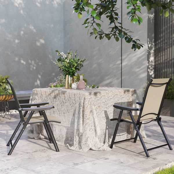 Set of 2 Folding Chair, Garden Chair Set with Breathable Mesh Back and Seat, Outdoor Camping Chairs with Armrests, Steel Frame for Deck Balcony, Brown