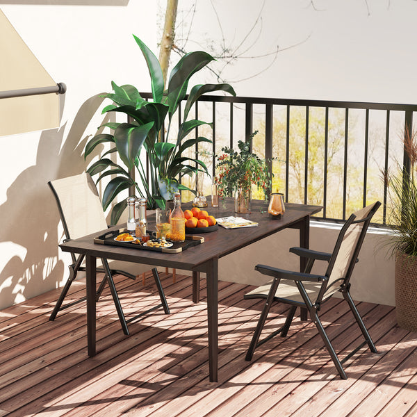 Set of 2 Folding Chair, Garden Chair Set with Breathable Mesh Back and Seat, Outdoor Camping Chairs with Armrests, Steel Frame for Deck Balcony, Brown