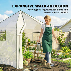 63" x 63" x 78.7" Mini Greenhouse for Outdoors with Roll-up Door and 3 Mesh Windows, Large Plant House with PE Cover and Reinforced Steel Frame, White