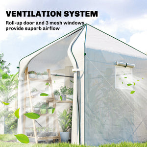 63" x 63" x 78.7" Mini Greenhouse for Outdoors with Roll-up Door and 3 Mesh Windows, Large Plant House with PE Cover and Reinforced Steel Frame, White