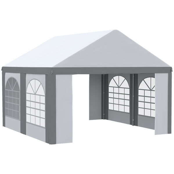 4 x 4m Galvanised Party Tent, Marquee Gazebo with Sides, Four Windows and Double Doors, for Parties, Wedding and Events
