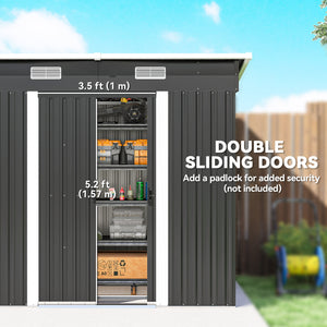 7'x 4' Outdoor Storage Shed, Metal Garden Shed with Lockable Double Doors, Foundation Kit and Vents for Patio, Backyard, Tool Storage, Black