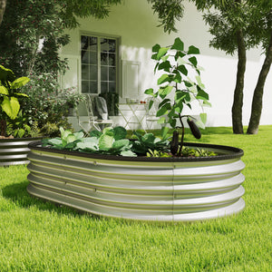 2Pcs Galvanized Raised Garden Bed, 5 x 3 x 1 ft Modular Metal Garden Beds with Rubber Strip Edging, Oval Outdoor Planter Box for Vegetables, Flowers, Herbs, Silver