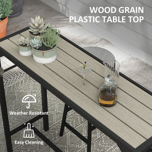 Outsunny 47" Outdoor Bar Table, Bar Height Patio Table with Built-In Bottle Opener and Steel Frame, Garden Table with Plastic Board Featuring Wood Grain Effect, Light Brown