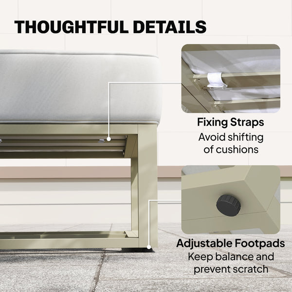 Garden Daybed, 6 Piece Outdoor Sectional Sofa Set, Aluminium Patio Conversation Furniture Set with Coffee Table, Footstool and Cushions, Cream White