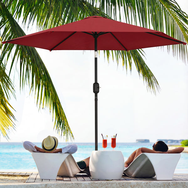 2.6 m Garden Parasol Umbrella with Aluminium Pole, Outdoor Table Market Patio Umbrella Sun Shade with Tilt and Crank, Vent, Wine Red