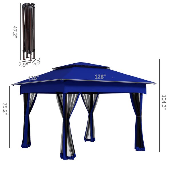 Outsunny 11' x 11' Pop Up Canopy, Outdoor Patio Gazebo Shelter with Removable Zipper Netting, Instant Event Tent w/ 114 Square Feet of Shade and Carry Bag for Backyard, Garden, Blue