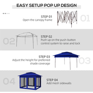 Outsunny 11' x 11' Pop Up Canopy, Outdoor Patio Gazebo Shelter with Removable Zipper Netting, Instant Event Tent w/ 114 Square Feet of Shade and Carry Bag for Backyard, Garden, Blue