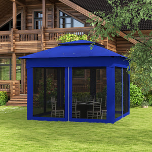 Outsunny 11' x 11' Pop Up Canopy, Outdoor Patio Gazebo Shelter with Removable Zipper Netting, Instant Event Tent w/ 114 Square Feet of Shade and Carry Bag for Backyard, Garden, Blue