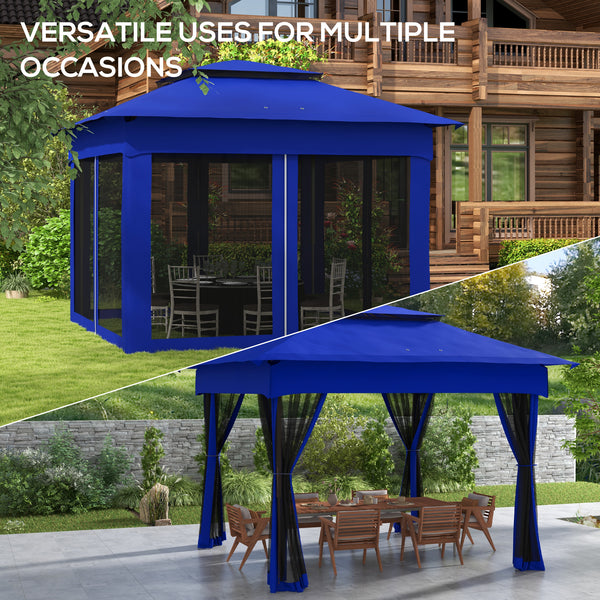 Outsunny 11' x 11' Pop Up Canopy, Outdoor Patio Gazebo Shelter with Removable Zipper Netting, Instant Event Tent w/ 114 Square Feet of Shade and Carry Bag for Backyard, Garden, Blue