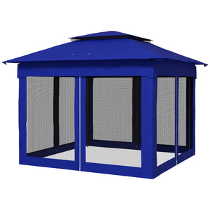 Outsunny 11' x 11' Pop Up Canopy, Outdoor Patio Gazebo Shelter with Removable Zipper Netting, Instant Event Tent w/ 114 Square Feet of Shade and Carry Bag for Backyard, Garden, Blue