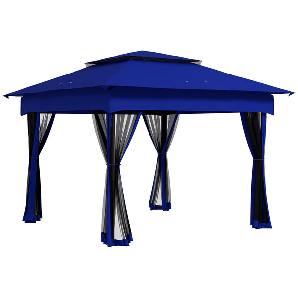 Outsunny 11' x 11' Pop Up Canopy, Outdoor Patio Gazebo Shelter with Removable Zipper Netting, Instant Event Tent w/ 114 Square Feet of Shade and Carry Bag for Backyard, Garden, Blue