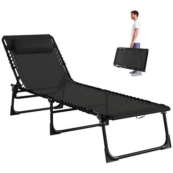 Folding Chaise Lounge Chair, Patio Sun Tanning Chair, Outdoor Chaise Lounger with 4-Position Reclining Back, Breathable Mesh Seat for Beach, Poolside, Yard, Black