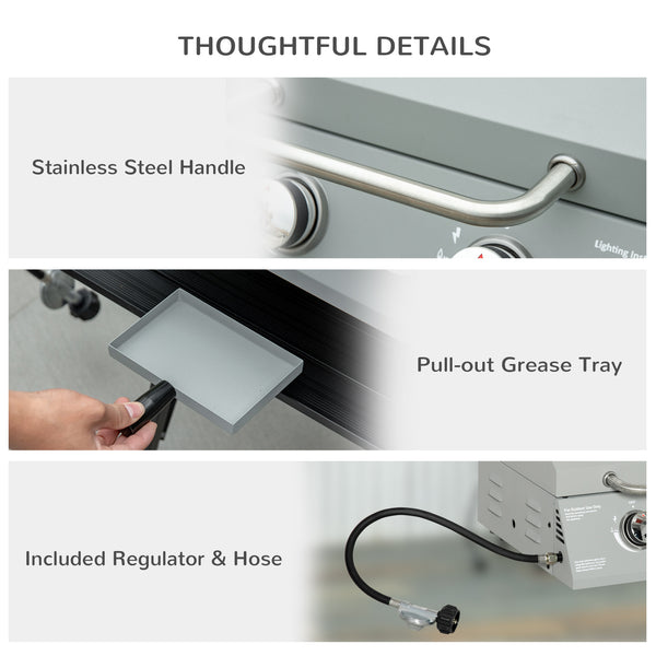 2 Burner Propane Gas Grill, Outdoor Portable Tabletop BBQ with Foldable Legs, 10000 Each Burner, Lid, for Camping, Picnic, Backyard, Silver