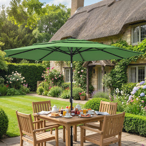 3 m Garden Parasol, Parasol Umbrella with 3-tier Roof, Crank Handle, Tilt Function, Polyester Canopy, Outdoor Table Umbrella for Patio, Garden, Green