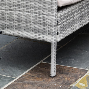 5 Pieces Rattan Garden Furniture Set, 6 Seater Wicker Dining Set, Corner Garden Sofa Outdoor Furniture Set with Glass Top Table, Footstool and Cushions for Patio, Beige