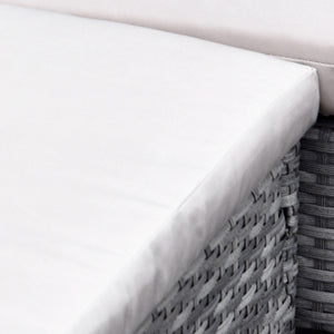 5 Pieces Rattan Garden Furniture Set, 6 Seater Wicker Dining Set, Corner Garden Sofa Outdoor Furniture Set with Glass Top Table, Footstool and Cushions for Patio, Beige