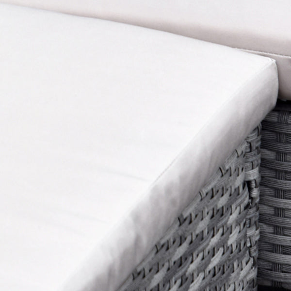 5 Pieces Rattan Garden Furniture Set, 6 Seater Wicker Dining Set, Corner Garden Sofa Outdoor Furniture Set with Glass Top Table, Footstool and Cushions for Patio, Beige