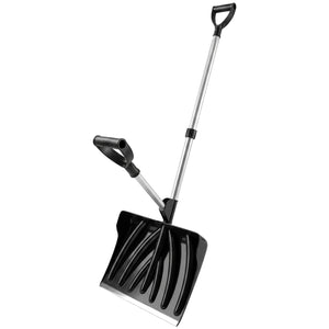 Heavy-Duty Snow Shovel with Assist Handle, Portable Snow Pusher with 45cm Wide Blade, Detachable Aluminium Handle and Metal Edge, Removal Shovel for Garden, Driveway, Car, Camping, Black