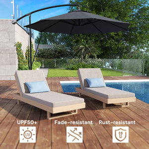 9.5FT Cantilever Patio Umbrella with Wind Strap, Cover, Round Offset Hanging Umbrella with 360°Rotation, Crank and Cross Base for Garden, Deck, Yard and Pool, UPF50+, Grey