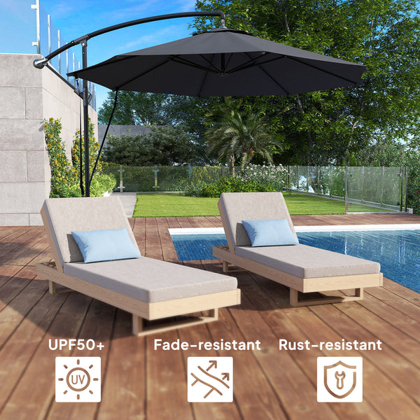 9.5FT Cantilever Patio Umbrella with Wind Strap, Cover, Round Offset Hanging Umbrella with 360°Rotation, Crank and Cross Base for Garden, Deck, Yard and Pool, UPF50+, Grey