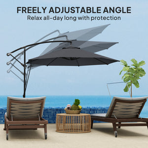 9.5FT Cantilever Patio Umbrella with Wind Strap, Cover, Round Offset Hanging Umbrella with 360°Rotation, Crank and Cross Base for Garden, Deck, Yard and Pool, UPF50+, Grey