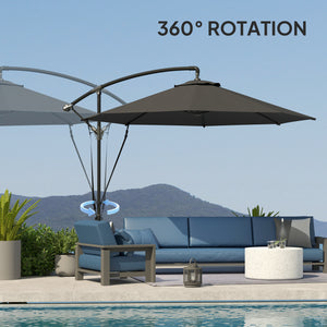 9.5FT Cantilever Patio Umbrella with Wind Strap, Cover, Round Offset Hanging Umbrella with 360°Rotation, Crank and Cross Base for Garden, Deck, Yard and Pool, UPF50+, Grey