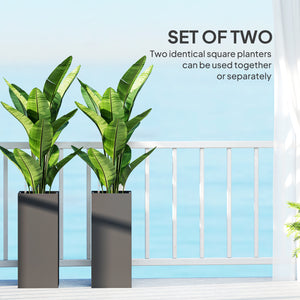 2 Pack Planter Box, 26 Inch Plastic Planter Pots with Water Level Indicator, Flower Pots with Drainage Hole and Drain Plug for Indoor Outdoor, Dark Grey