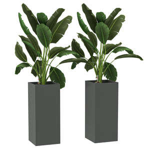 2 Pack Planter Box, 26 Inch Plastic Planter Pots with Water Level Indicator, Flower Pots with Drainage Hole and Drain Plug for Indoor Outdoor, Dark Grey