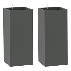 2 Pack Planter Box, 26 Inch Plastic Planter Pots with Water Level Indicator, Flower Pots with Drainage Hole and Drain Plug for Indoor Outdoor, Dark Grey