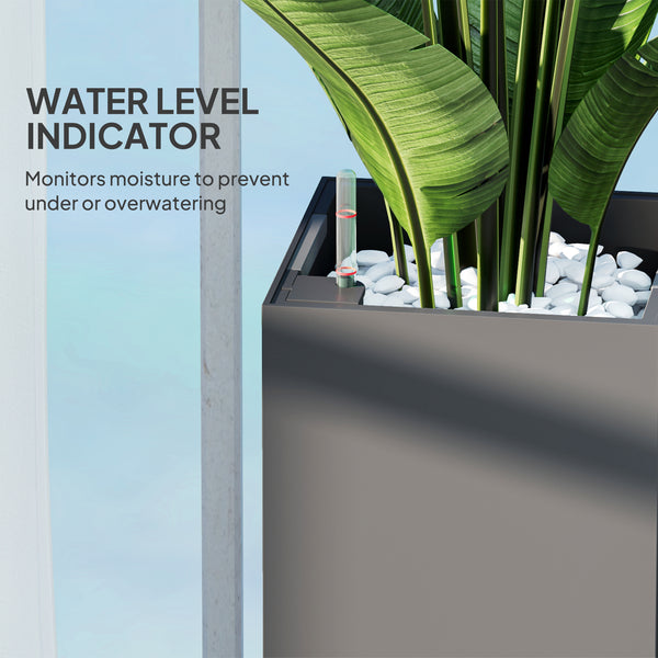 2 Pack Planter Box, 26 Inch Plastic Planter Pots with Water Level Indicator, Flower Pots with Drainage Hole and Drain Plug for Indoor Outdoor, Dark Grey