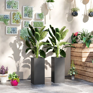 2 Pack Planter Box, 26 Inch Plastic Planter Pots with Water Level Indicator, Flower Pots with Drainage Hole and Drain Plug for Indoor Outdoor, Dark Grey