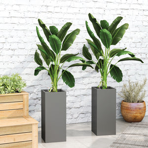 2 Pack Planter Box, 26 Inch Plastic Planter Pots with Water Level Indicator, Flower Pots with Drainage Hole and Drain Plug for Indoor Outdoor, Dark Grey
