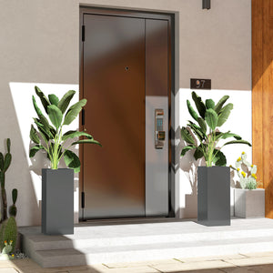2 Pack Planter Box, 26 Inch Plastic Planter Pots with Water Level Indicator, Flower Pots with Drainage Hole and Drain Plug for Indoor Outdoor, Dark Grey