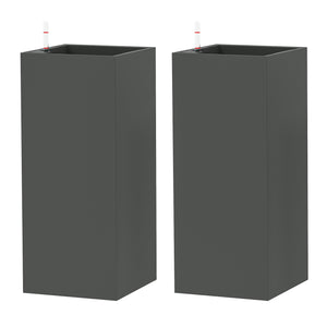 2 Pack Planter Box, 26 Inch Plastic Planter Pots with Water Level Indicator, Flower Pots with Drainage Hole and Drain Plug for Indoor Outdoor, Dark Grey