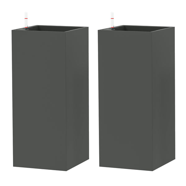 2 Pack Planter Box, 26 Inch Plastic Planter Pots with Water Level Indicator, Flower Pots with Drainage Hole and Drain Plug for Indoor Outdoor, Dark Grey