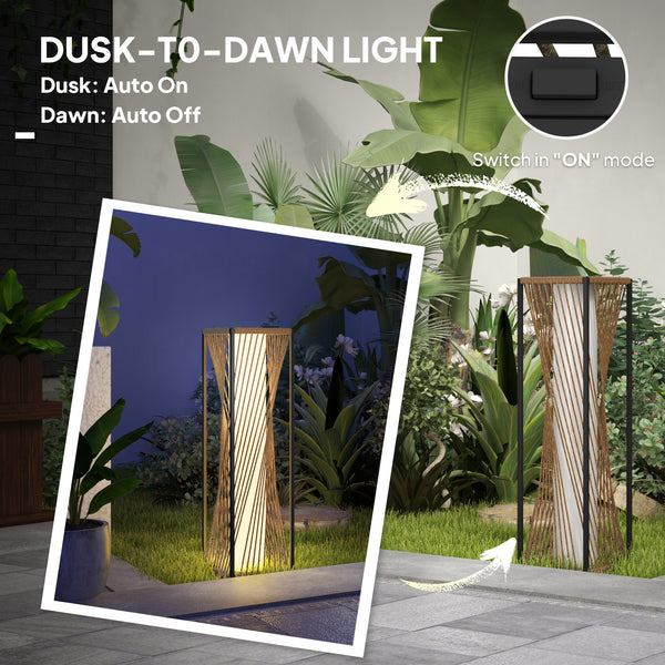 Garden Rattan Lamp, 77 cm Tall Solar Rattan Floor Lamp, Solar Garden Light with Auto On/Off LED Lights, IP44 Waterproof for Outdoor, Porch, Pathway, Terrace, Sand Brown