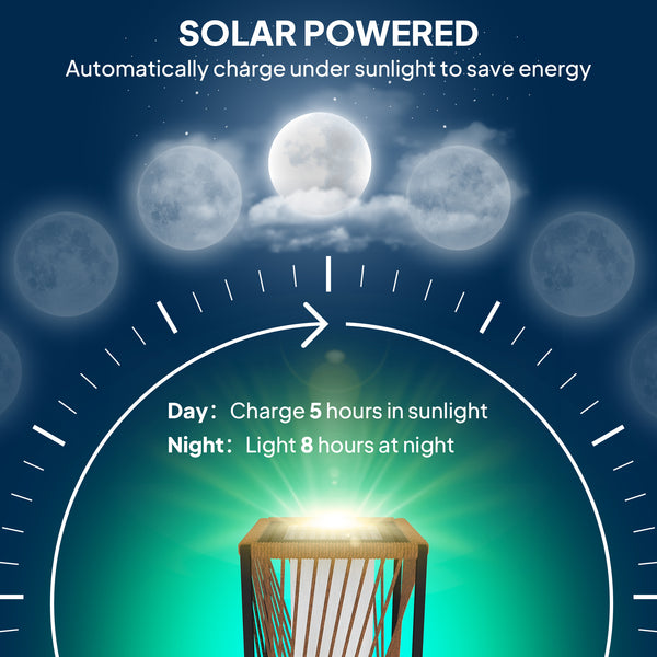Garden Rattan Lamp, 77 cm Tall Solar Rattan Floor Lamp, Solar Garden Light with Auto On/Off LED Lights, IP44 Waterproof for Outdoor, Porch, Pathway, Terrace, Sand Brown