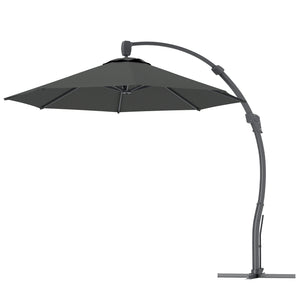 3(m) Garden Cantilever Parasol, Round Overhanging Umbrella with Crank Handle, Cross Base, Aluminium Frame and 360° Rotation, Banana Patio Umbrella for Outdoor Sun Shade, Grey