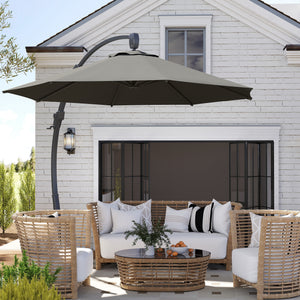 3(m) Garden Cantilever Parasol, Round Overhanging Umbrella with Crank Handle, Cross Base, Aluminium Frame and 360° Rotation, Banana Patio Umbrella for Outdoor Sun Shade, Grey