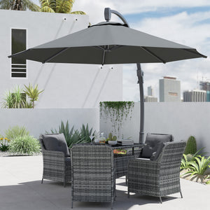 3(m) Garden Cantilever Parasol, Round Overhanging Umbrella with Crank Handle, Cross Base, Aluminium Frame and 360° Rotation, Banana Patio Umbrella for Outdoor Sun Shade, Grey