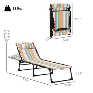 Folding Chaise Lounge Chair Set of 2, Patio Sun Tanning Chair, Outdoor Chaise Lounger with 4-Position Reclining Back, Breathable Mesh Seat for Beach, Poolside, Rainbow Striped