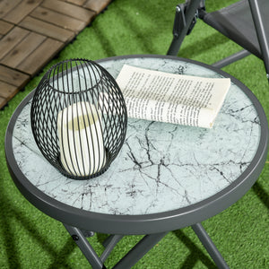 18" Outdoor Round Folding Table, Garden Side Table with Metal Frame and Tempered Glass Top for Patio, Picnic, Party, Wedding, White