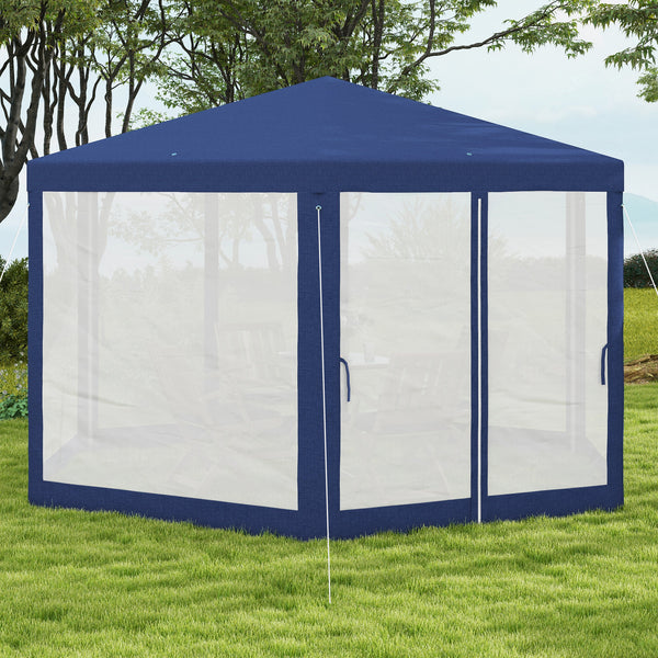 Outsunny 13' x 11' Outdoor Party Tent, Hexagon Sun Shade Shelter Canopy with Protective Mesh Screen Sidewalls, Ropes & Stakes, Blue