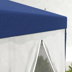 Outsunny 13' x 11' Outdoor Party Tent, Hexagon Sun Shade Shelter Canopy with Protective Mesh Screen Sidewalls, Ropes & Stakes, Blue