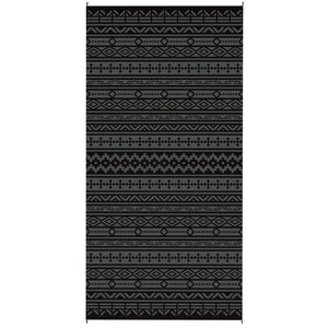 Outdoor Rug for Patio, 9' x 18' Waterproof Large Mat, Reversible Plastic Straw Rug for Decor, Portable Outside RV Camping Area Carpet Mat for Backyard Porch Deck Picnic, Black Gray Geometric