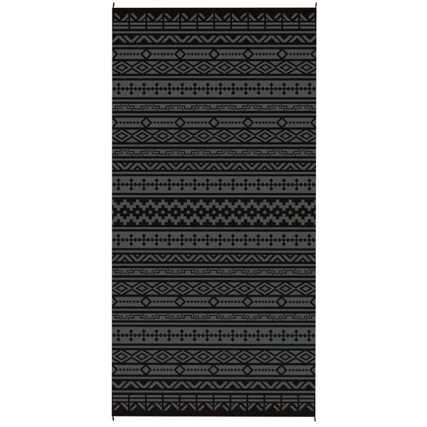 Outdoor Rug for Patio, 9' x 18' Waterproof Large Mat, Reversible Plastic Straw Rug for Decor, Portable Outside RV Camping Area Carpet Mat for Backyard Porch Deck Picnic, Black Gray Geometric