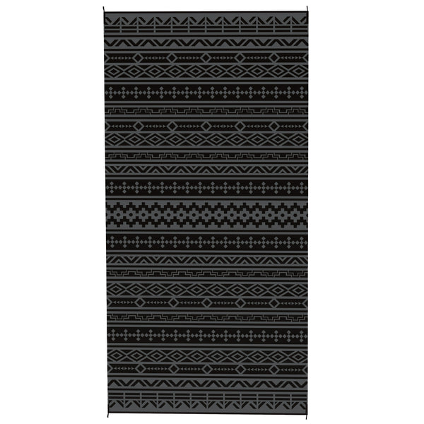 Outdoor Rug for Patio, 9' x 18' Waterproof Large Mat, Reversible Plastic Straw Rug for Decor, Portable Outside RV Camping Area Carpet Mat for Backyard Porch Deck Picnic, Black Gray Geometric